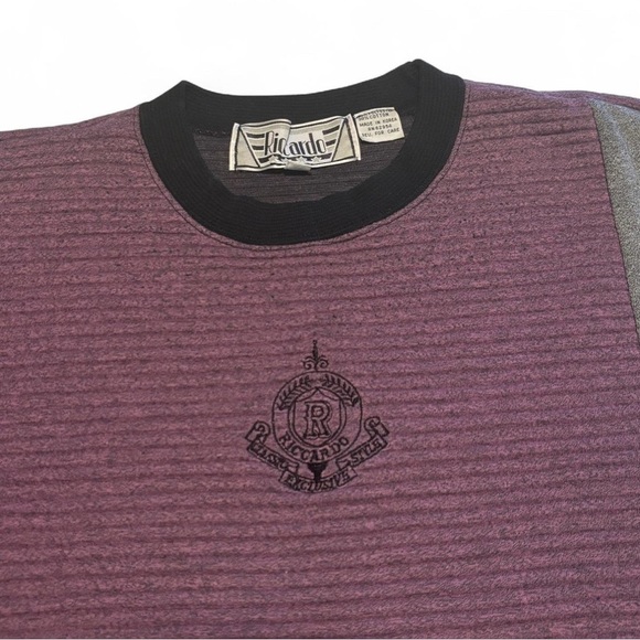 VTG 80s Crewneck Color Block Sweatshirt XXL Rib Knit Boxy Cut Pullover Purple - Picture 3 of 4